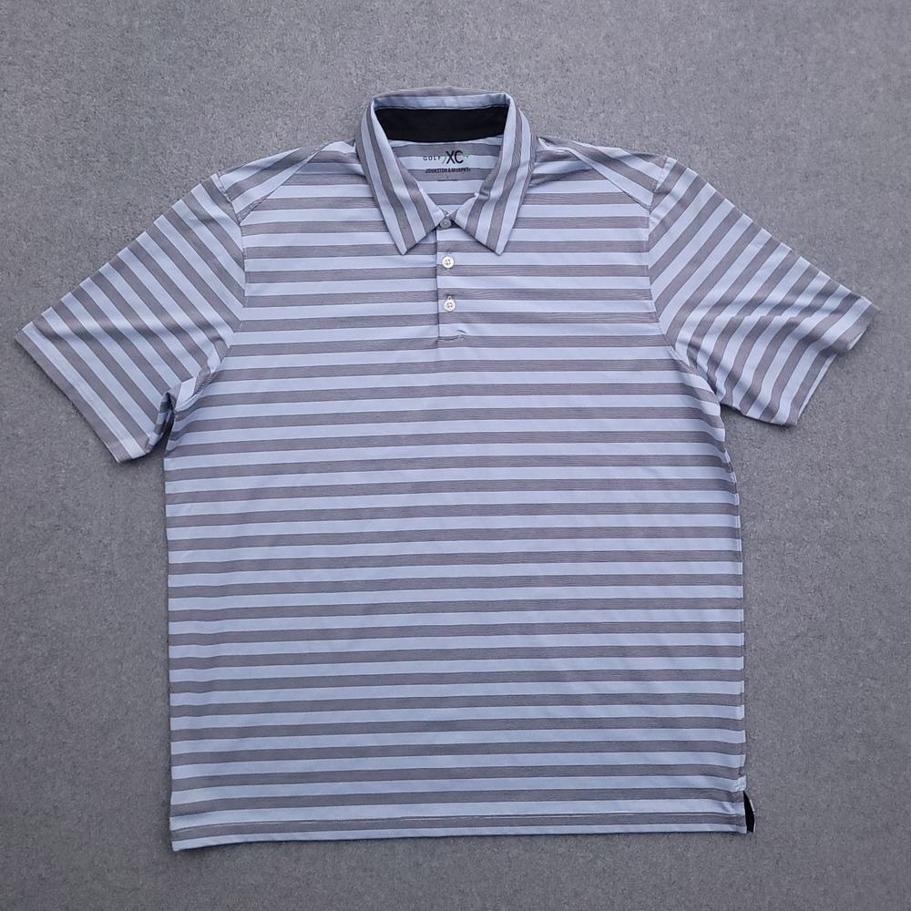 Johnston & Murphy XC4 Polo Shirt Mens Large Performance Golf Blue Striped